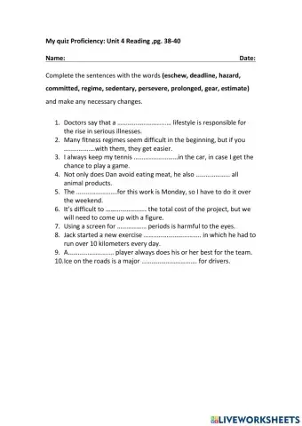 My quiz Proficiency: Unit 4 Reading