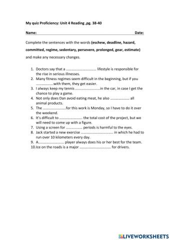 My quiz Proficiency: Unit 4 Reading