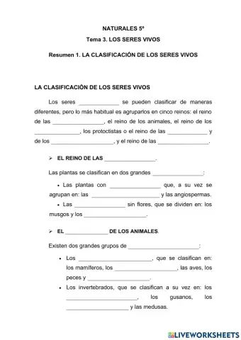 La clsificación de los seres vivos.