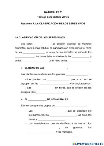 La clsificación de los seres vivos.