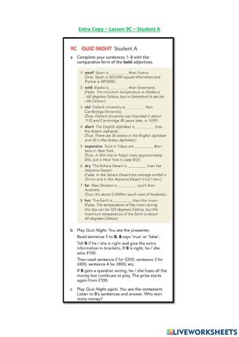 Comparatives quiz night