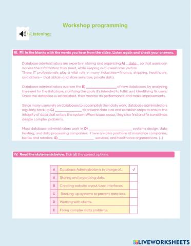 Vocabulary programming and listening.