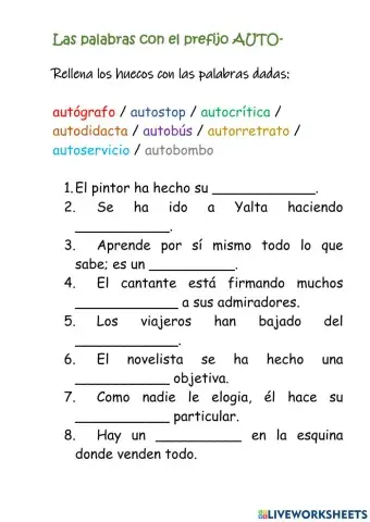 Las palabras con el prefijo AUTO-