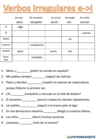 Verbos irregulares e-i