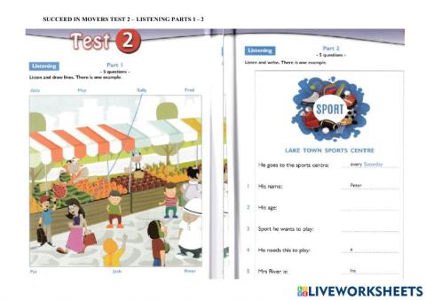 Succeed in Movers Listening test 2 parts 1,2