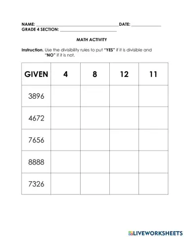 Divisibility rules 4, 8, 11 and 12