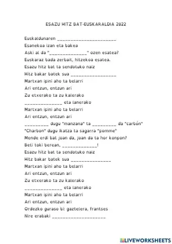 Esazu hitz bat hutsuneak bete