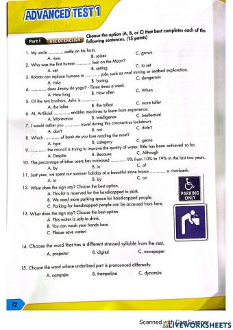 Advanced test 1 - RO6 Practice test