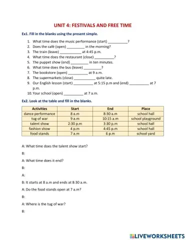 Festivals and free time