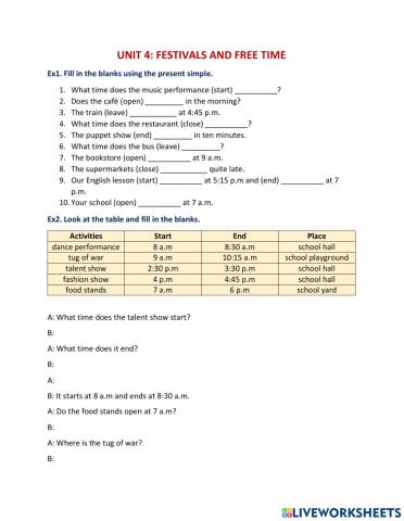 Festivals and free time