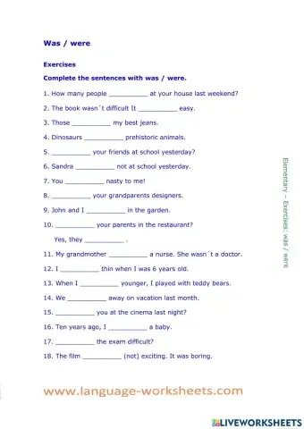 Was- were simple past of the verb to be