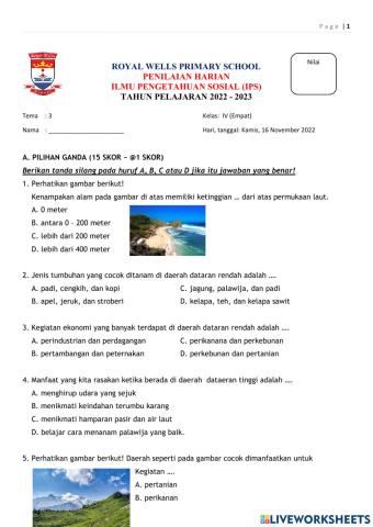 Ulangan harian ips kelas 4 tema 3