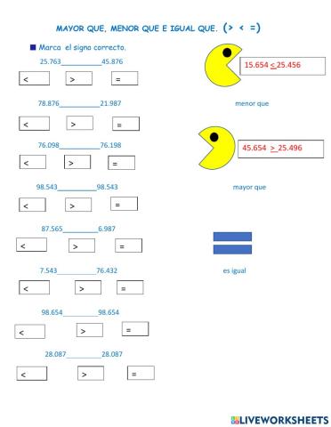 Mayor que, menor que e igual que