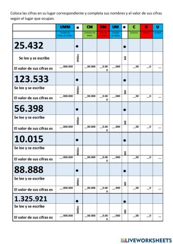 Lectura y descomposición de numeros