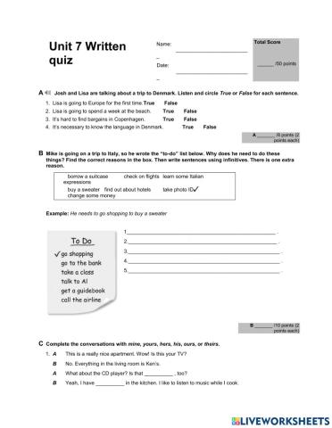 Touchstone 2 Written test units 7-9