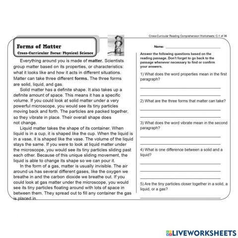 Reading comprehension Matter