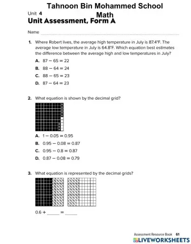 Unit 4 review -add and subtract decimals