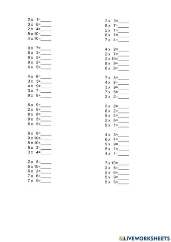 Tablas de multiplicar salteadas