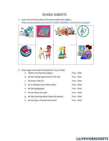 Listening- School subjects