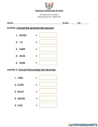 Decimals into Percentage