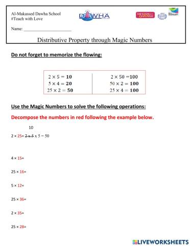 Distributive Property through Magic Numbers