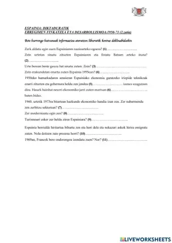 ESPAINIA: DIKTADURATIK ERREGIMEN FINKATZEA ETA DESARROLLISMOA:1950-73 (2.zatia)