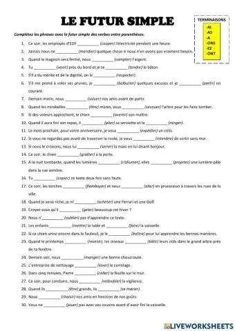 LE FUTUR SIMPLE (Verbes réguliers et irréguliers)