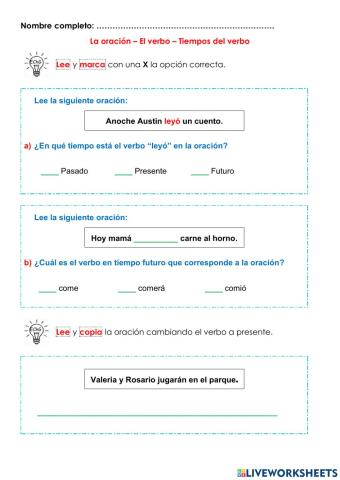 38.5 La oración Tiempo verbales: pasado, presente y futuro