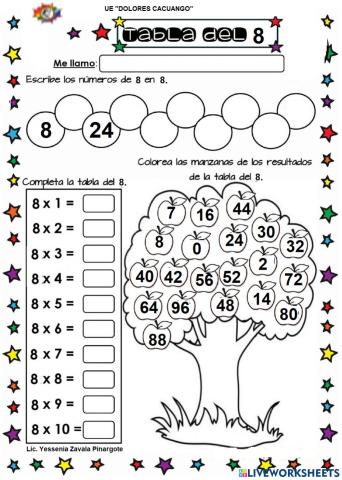 Tabla del 8 de multiplicar.