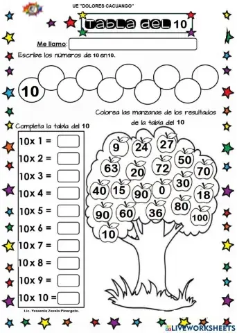Tabla del 10 de multiplicar.