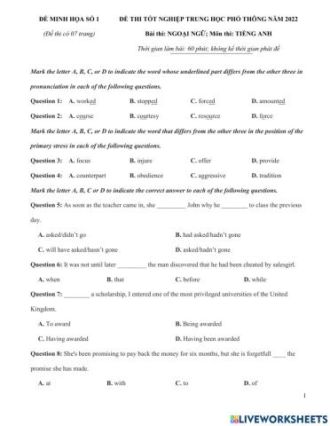 De thi tot nghiep THPT mon tieng Anh