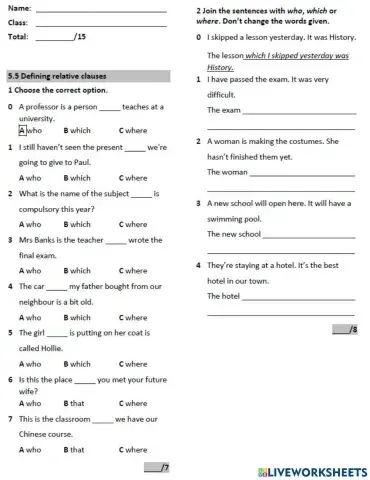 Defining relative clauses