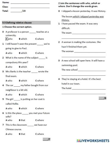 Defining relative clauses