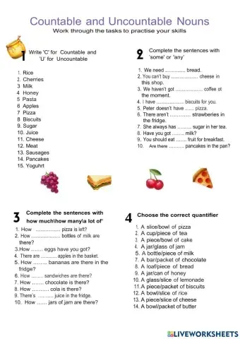 Food and drink: countable and uncountable nouns