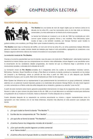 COMPRENSIÓN LECTORA - THE BEATLES