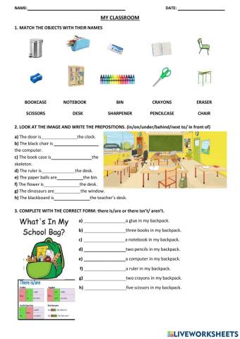 School objects and place prepositions 1