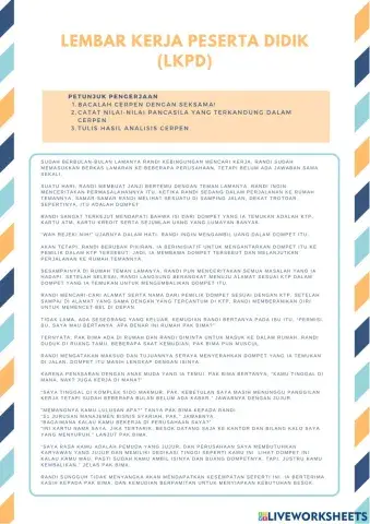 LEMBAR KERJA PESERTA DIDIK (LKPD) PKn Kelas 6 Nilai-nilai Pancasila