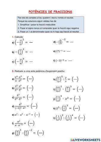 Potències de fraccions
