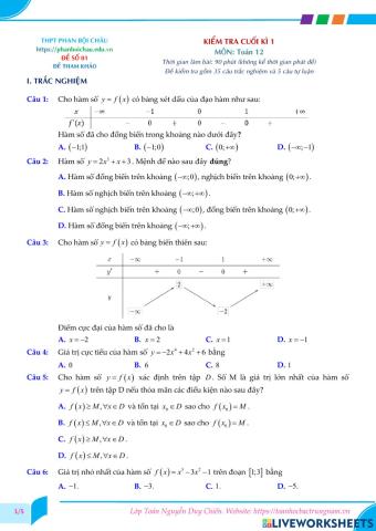 Toán 12 - Kiểm tra CK1 - Đề số 01 - PBC 2022