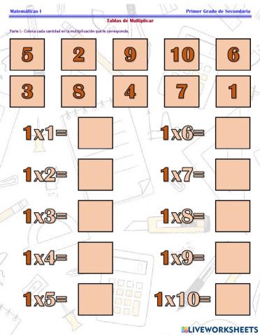ESG127M1 - Tablas de Multiplicar Ficha 1 -
