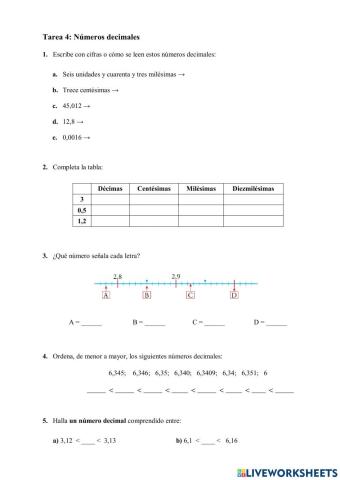 Números decimales 1º ESO
