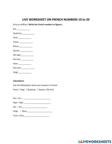 French numbers from 1 to 20