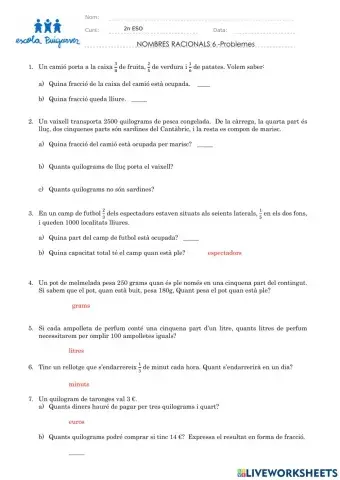 Nombres racionals 6 -Problemes