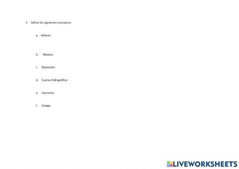 Examen Relieve de España 6º primaria