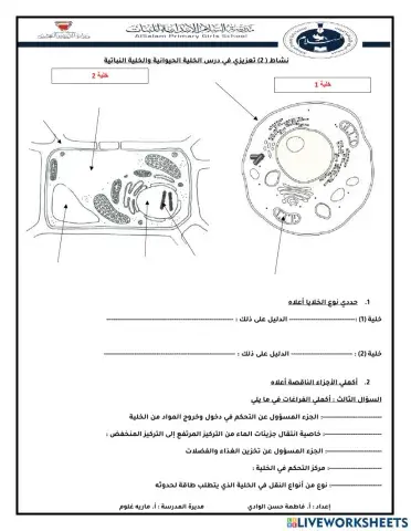 الخلية الحيوانية والخلية النباتية