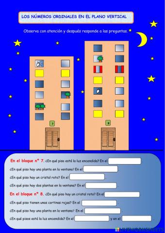 Los números ordinales en el plano vertical (del 1º al 10º)