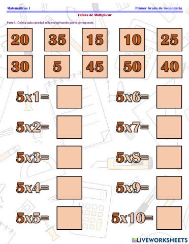 ESG127M1 - Tablas de Multiplicar Ficha 2 -