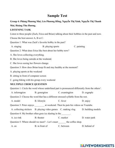 Sampe Test used ICT tools  - Group 4