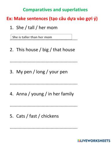 COMPARATIVES SUPERLATIVES MAKE SENTENCES SHORT ADJ