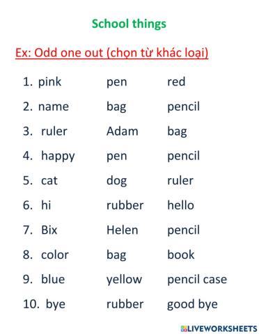 SCHOOL THINGS ODD ONE OUT